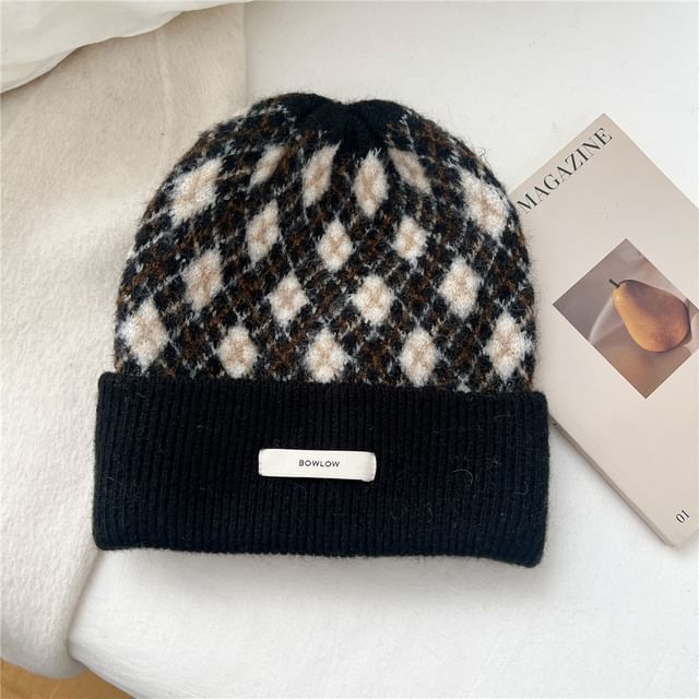 Argyle Applique Knit Beanie