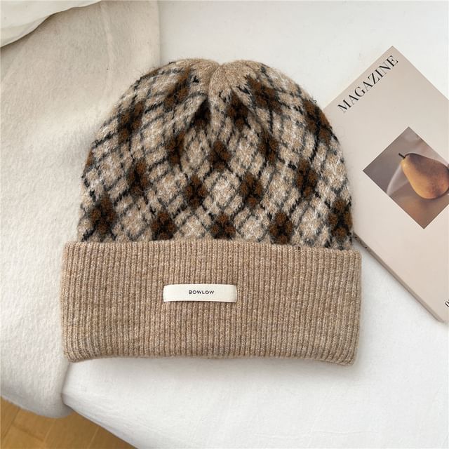 Argyle Applique Knit Beanie