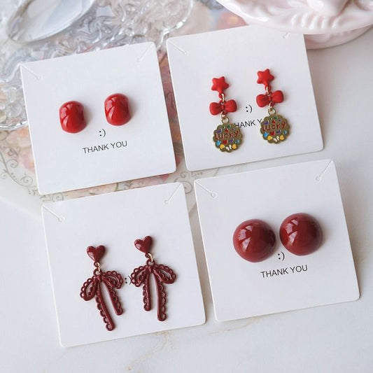 Drop Ear Clip-On Earring Bow Plain Stud /