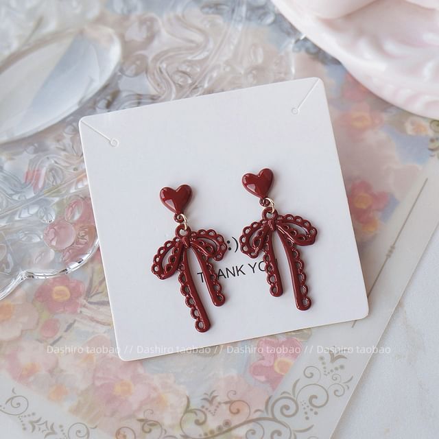 Drop Ear Clip-On Earring Bow Plain Stud /