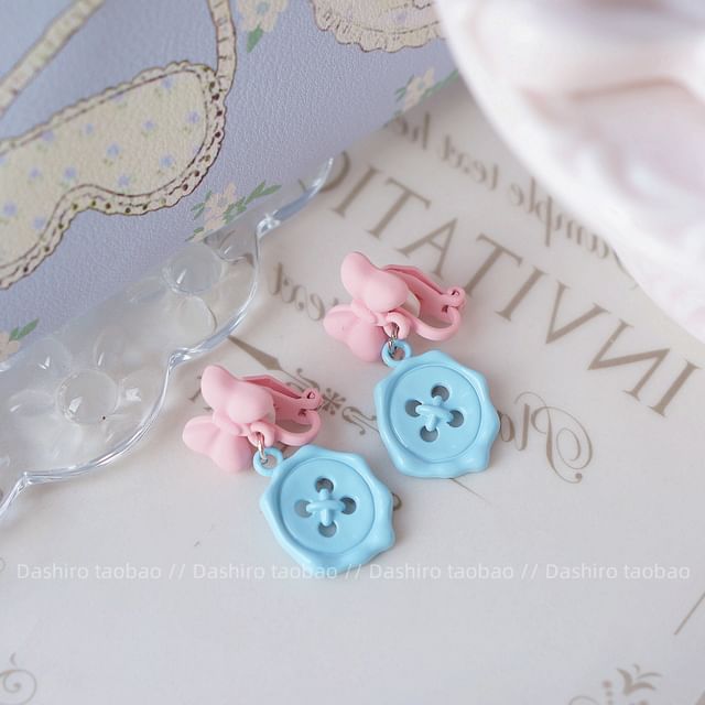 / Earring Clip-On Drop Bow Button