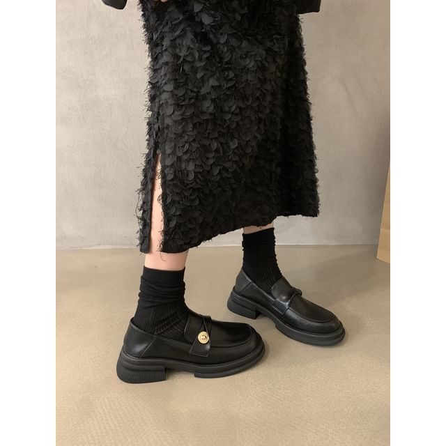 Platform Metal Faux Accent Loafers Leather