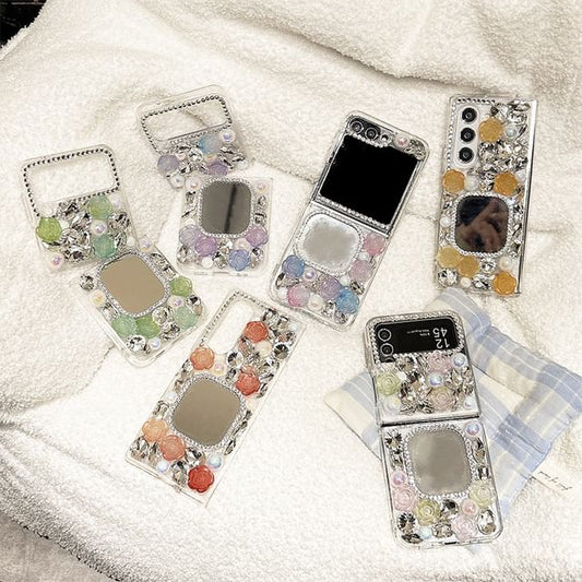 Rose Rhinestone Mirrored Phone Case