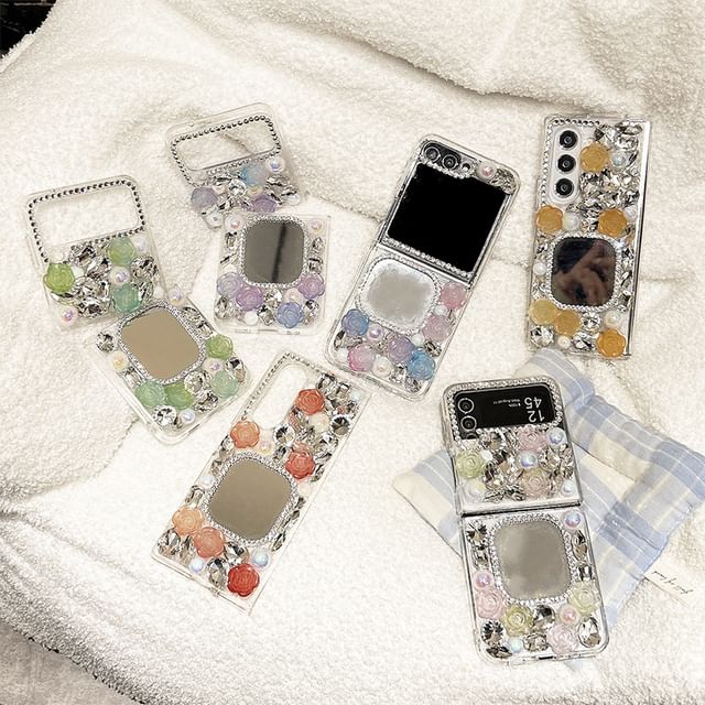 Case Rhinestone Mirrored Phone Rose
