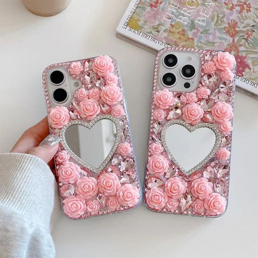 Rhinestone Mirrored Rose Case Phone