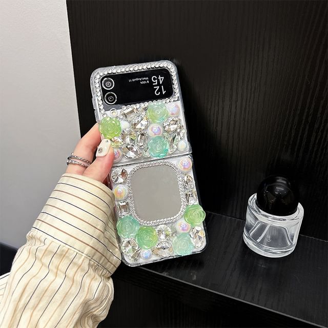 Case Rhinestone Mirrored Phone Rose