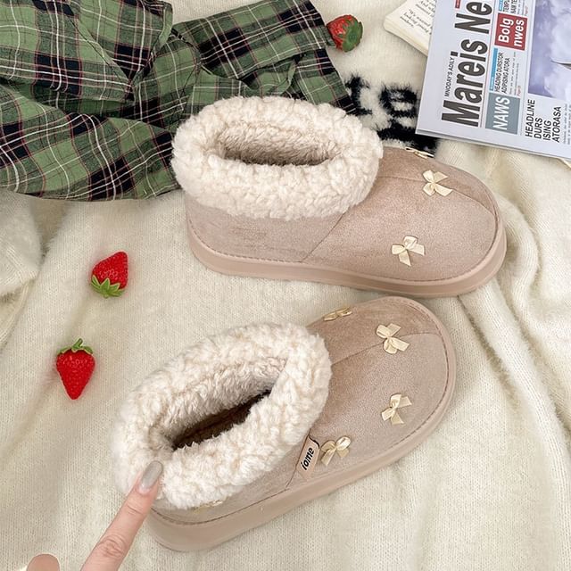 Platform Boots Bow Snow Short Fleece-Lined