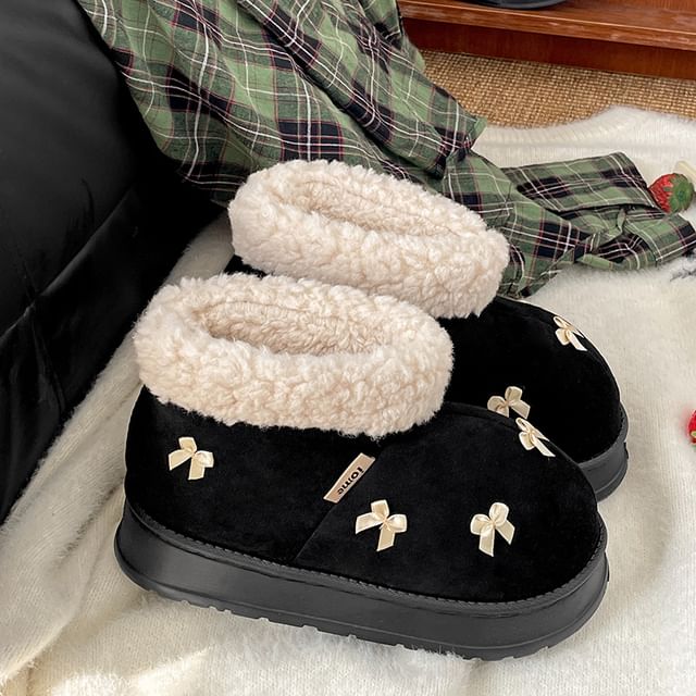 Platform Boots Bow Snow Short Fleece-Lined
