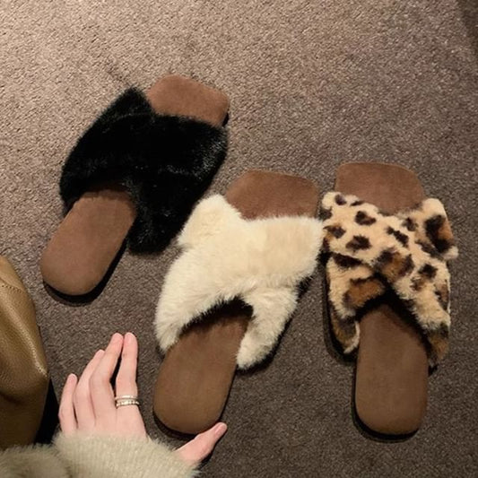 Fluffy Slide Cross Band Sandals