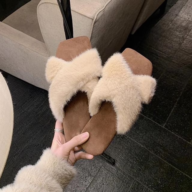 Fluffy Slide Cross Band Sandals