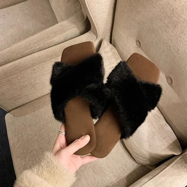 Fluffy Slide Cross Band Sandals