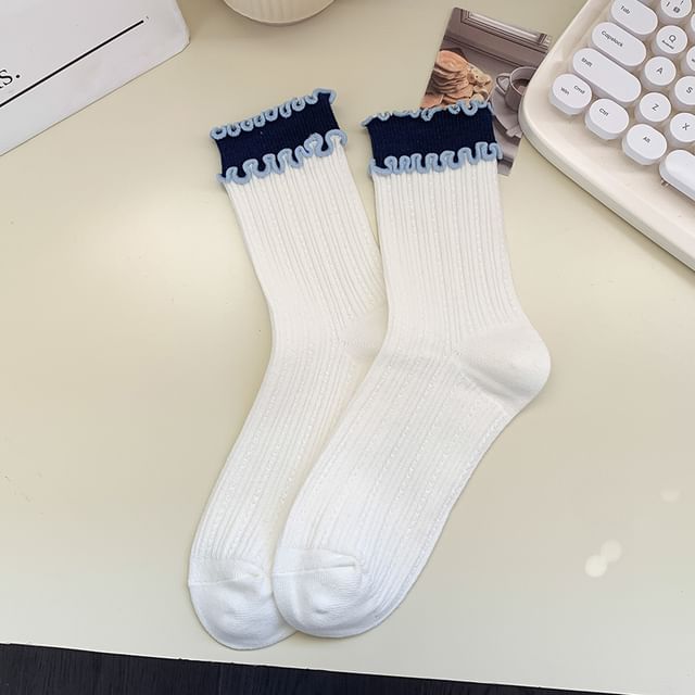 Two Tone Ribbed Lettuce Edge Socks