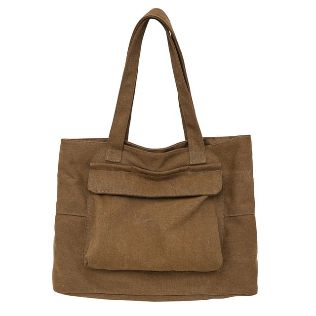 Tote Bag Plain Flap Pocket Canvas