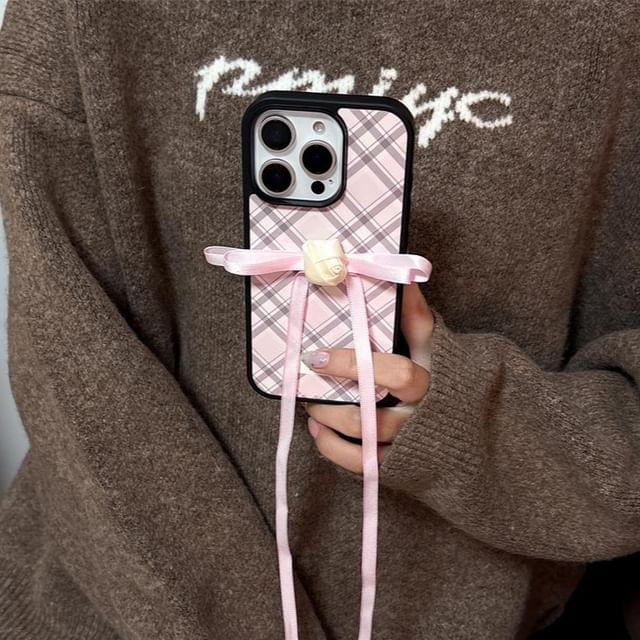 Ribbon Phone / Adhesive Case Set Plaid Decoration