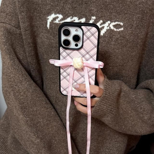 Ribbon Phone / Adhesive Case Set Plaid Decoration