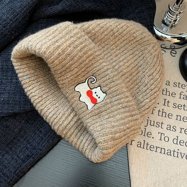 Beanie Knit Cat Embroidered