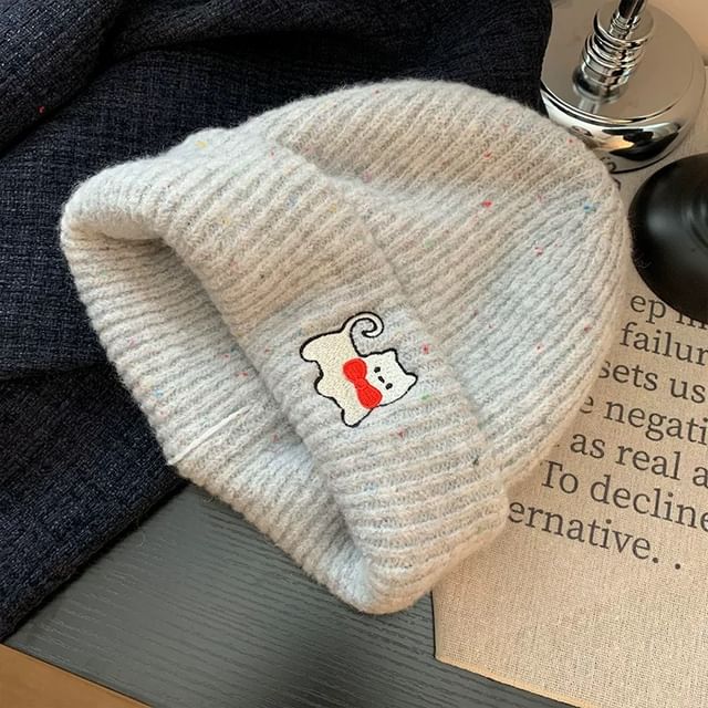 Beanie Knit Cat Embroidered