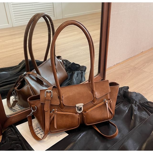 Leather Faux Bag Multi-Pocket Tote