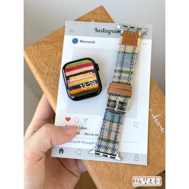 Plaid Band Watch Apple Fabric