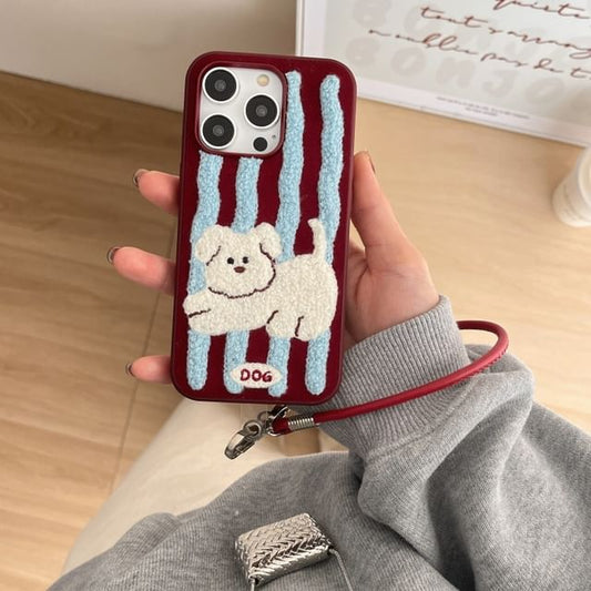 Phone Embroidered Striped Case Dog