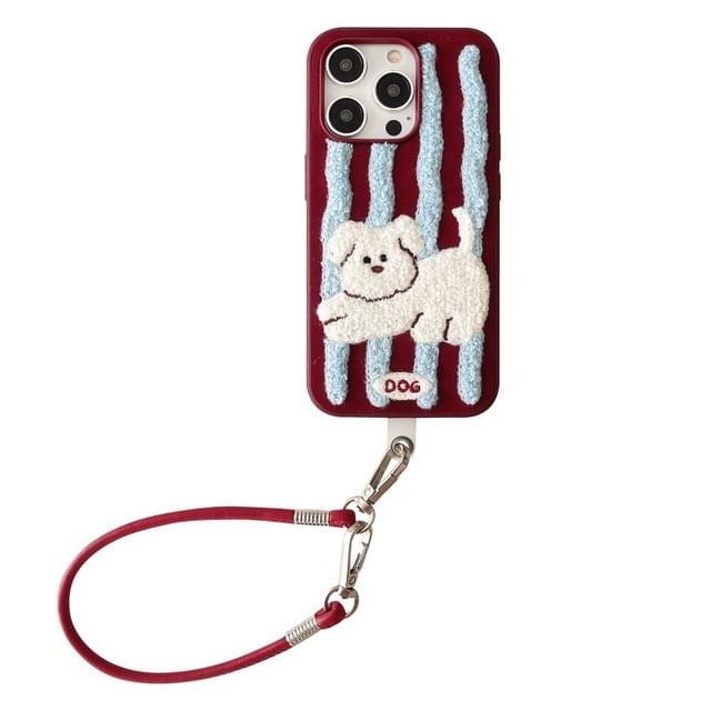 Phone Embroidered Striped Case Dog