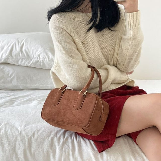 Suede Faux Handle Top Crossbody Bag