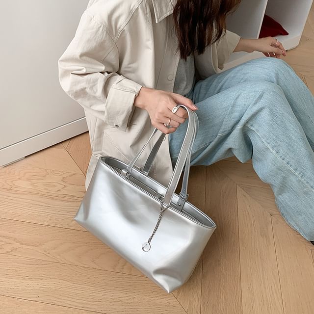 Plain Faux Leather Bag Tote