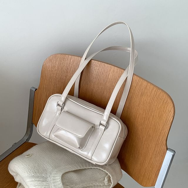 Faux Leather Shoulder Bag Plain