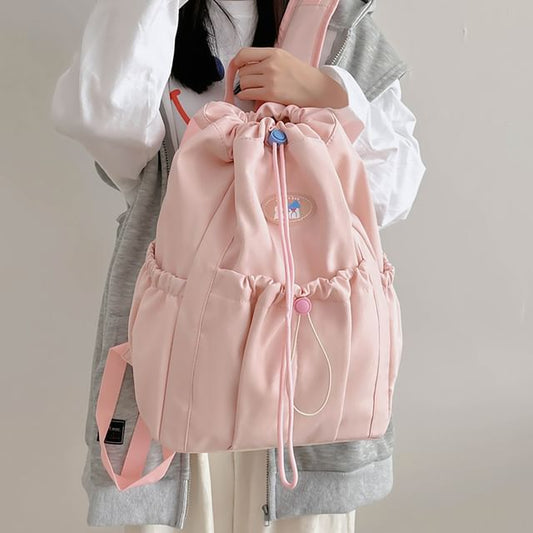 Nylon Applique Drawstring Backpack