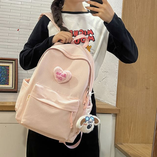 Brooch Backpack Set Plaid / Nylon