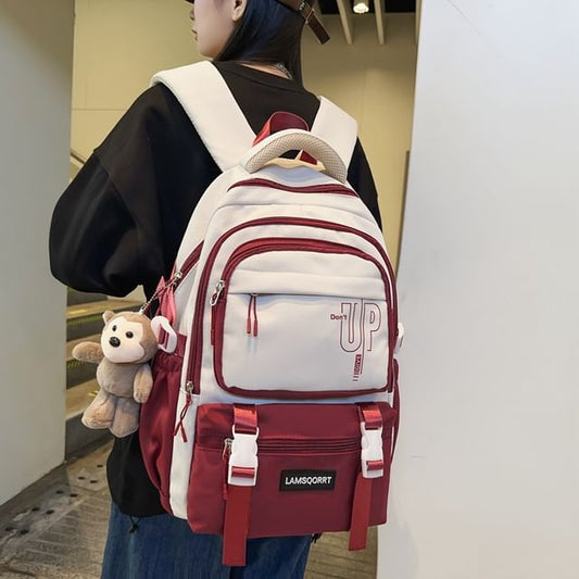 Nylon Lettering Bag Buckled Backpack / Charm Set