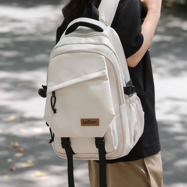 Buckled Lettering Nylon Applique Backpack