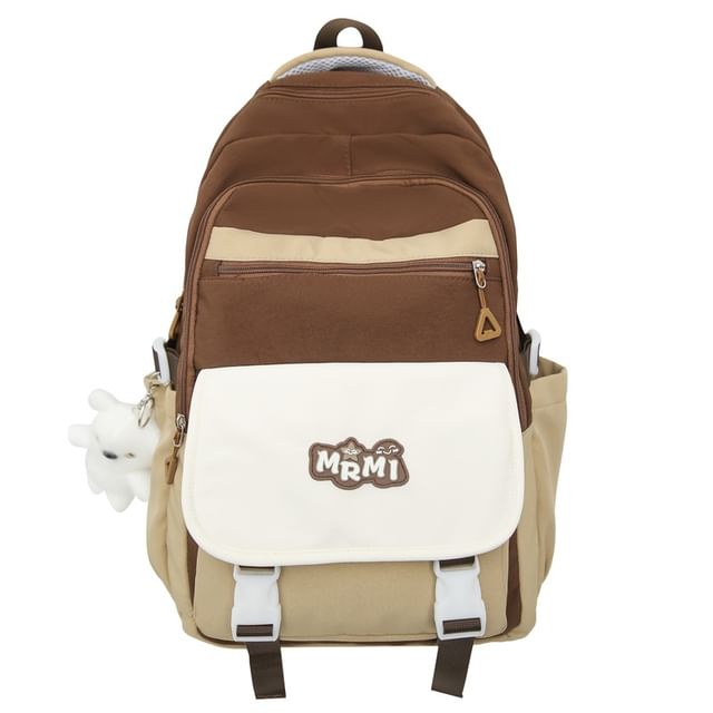 Set Charm Applique Bag Buckled / Nylon Backpack Lettering