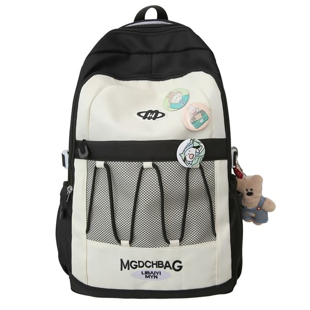 Embroidered Nylon Set Lettering Panel Brooch Backpack / Drawstring Mesh