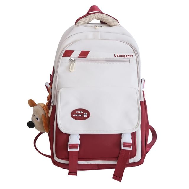 Lettering Applique Buckled Nylon Backpack