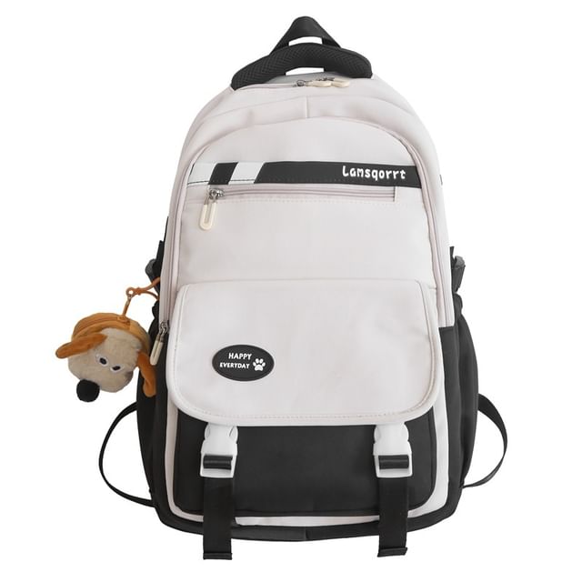 Lettering Applique Buckled Nylon Backpack