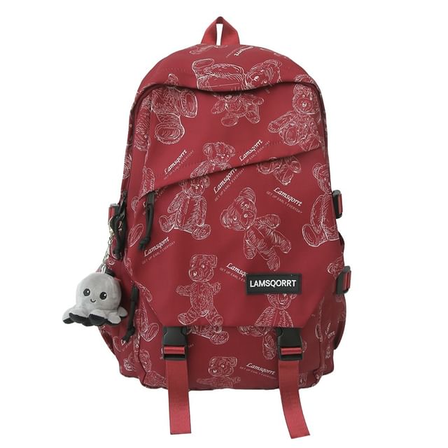 Backpack Print Buckled Nylon Bear
