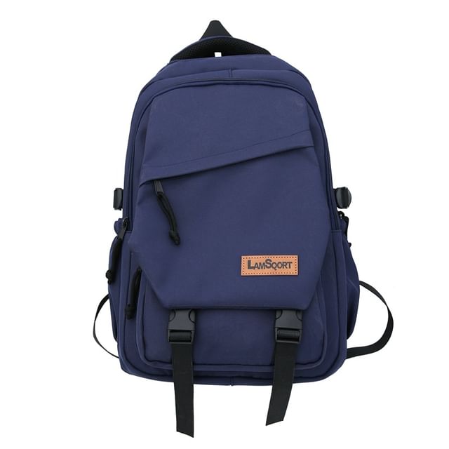 Buckled Lettering Nylon Applique Backpack