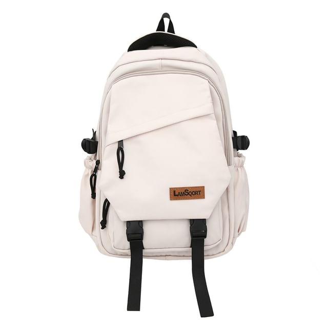 Buckled Lettering Nylon Applique Backpack