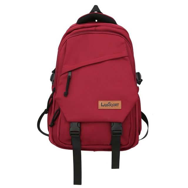 Buckled Lettering Nylon Applique Backpack