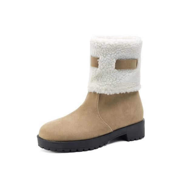 Fleece Faux Panel Platform Short Boots Suede