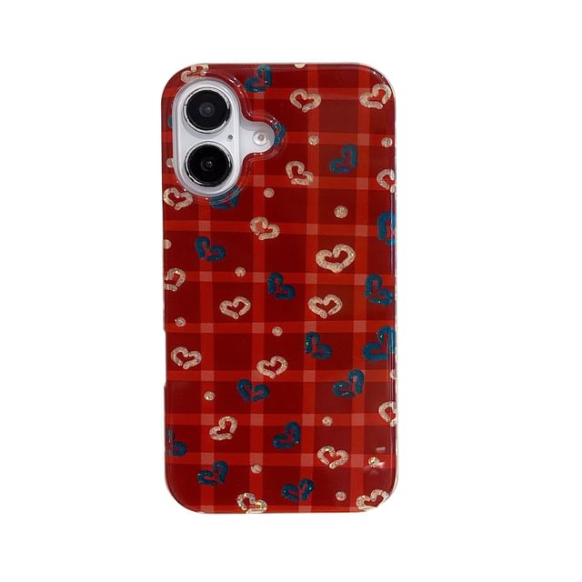 Heart Pom / Set Strap Plaid Case Phone