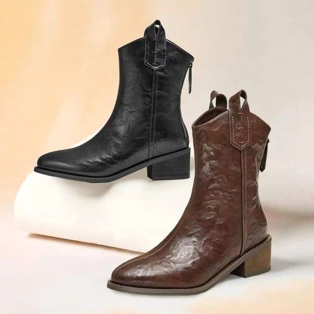 Chunky Boots Heel Mid-Calf Pointed