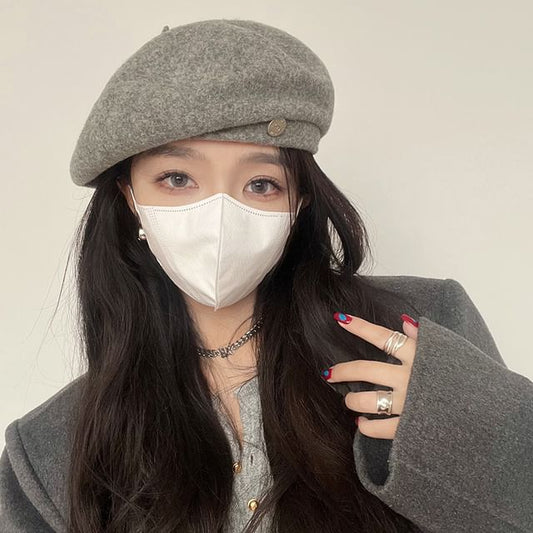 Beret Wool Hat Metal Disc