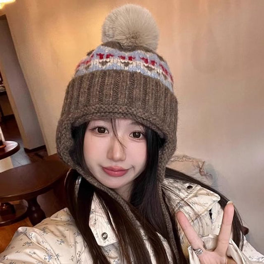 Trapper Knit Hat Pom
