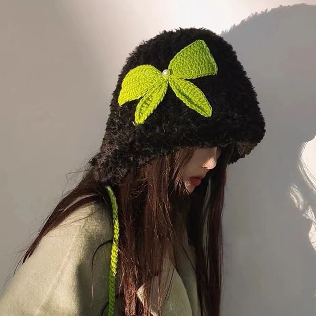 Bow Chenille Applique Hat Trapper