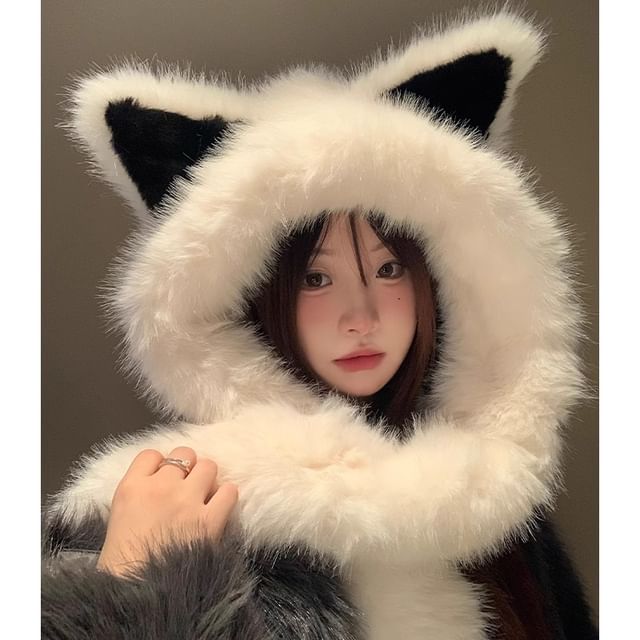 Ear Scarf Hooded Chenille Fox