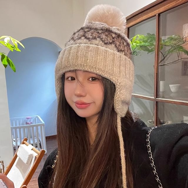 Trapper Knit Hat Pom