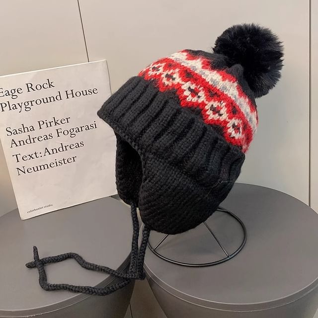 Trapper Knit Hat Pom