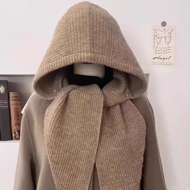 Knit Hooded Scarf Plain